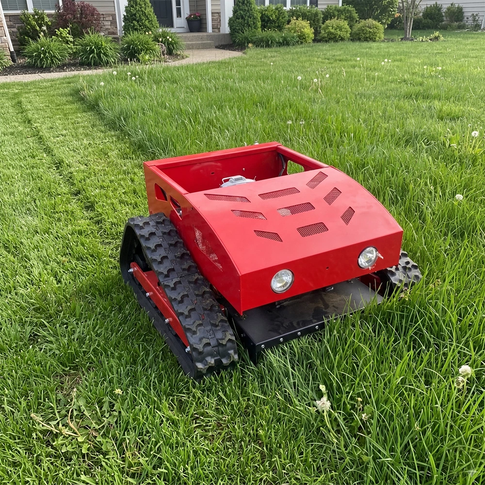 remote control lawn mower cutting grass on a maintained lawn